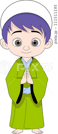 illustration of a religious person, Japanese Muslim boy, wearing traditional clothing 111511195