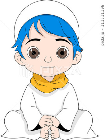 illustration of a religious person, Muslim boy sitting fasting 111511196
