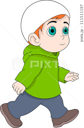illustration of a religious person, Muslim boy walking to the mosque to worship 111511197