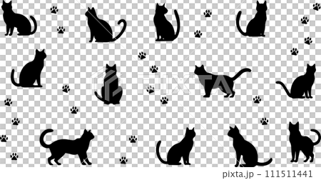 Cat silhouette and footprint silhouette set 111511441