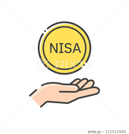 NISAの文字とコインを持っている人の手のアイコン - シンプルな投資・利益や配当金のイメージ素材 NISAの文字とコインを持っている人の手のアイコン - シンプルな投資・利益や配当金のイメージ素材 111511920