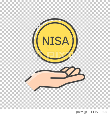 NISAの文字とコインを持っている人の手のアイコン - シンプルな投資・利益や配当金のイメージ素材 NISAの文字とコインを持っている人の手のアイコン - シンプルな投資・利益や配当金のイメージ素材 111511920