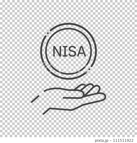 NISAの文字とコインを持っている人の手のアイコン - シンプルな投資･利益や配当金のイメージ素材 111511922