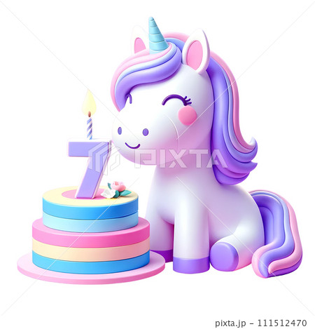 Unicorn birthday with number seven Unicorn birthday with number seven 111512470