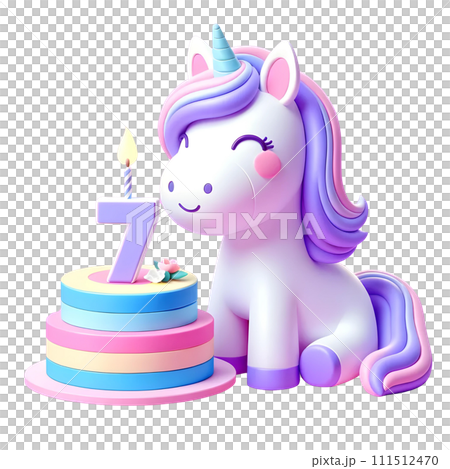 Unicorn birthday with number seven Unicorn birthday with number seven 111512470