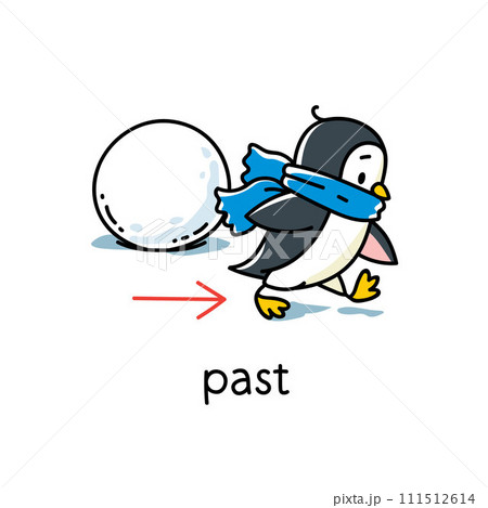 Preposition of movement. Penguin walks past a snow 111512614