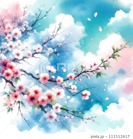 青空に映える桜の枝 111512617