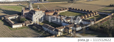 Aerial view of Certosa of Pavia monastery and sanctuary 111512622