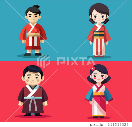 Man and Woman japan character with kimono Man and Woman japan character with kimono 111513325