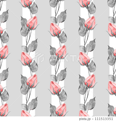 Pattern of watercolor rose flowers. Gray...のイラスト素材 [111513351] - PIXTA