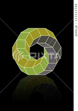 3D spiral rhomboid Shape in green color, logo design in geometric frame style. Business abstract icon. Corporate, media, technology, ecology, vector isolated on black background 3D spiral rhomboid Shape in green color, logo design in geometric frame style. Business abstract icon. Corporate, media, technology, ecology, vector isolated on black background 111513749