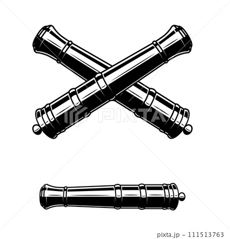 Illustration of ancient cannon. Design element for logo, label, sign, poster. Vector illustration 111513763