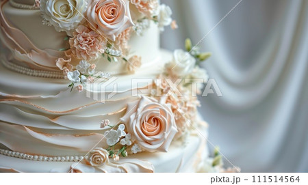 薔薇のウェディングケーキ　AI生成画像を調整 111514564