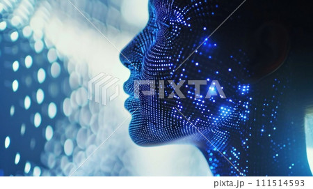 未来的なホログラム人間の横顔　AI生成画像を調整 111514593