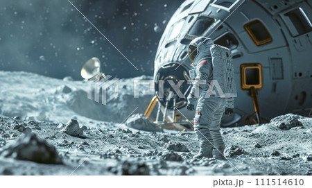 月面探査をする宇宙飛行士　AI生成画像を調整 111514610