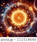 赤い太陽と宇宙の中に漂うウイルス 111514640