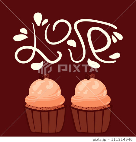 Postcard for coffee shop with two coffee cupcakes and the inscription love Postcard for coffee shop with two coffee cupcakes and the inscription love 111514946
