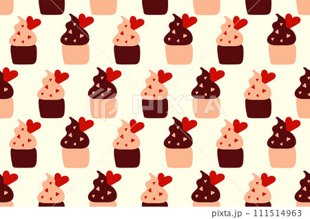 Seamless cute pattern with love cupcakes and hearts 111514963