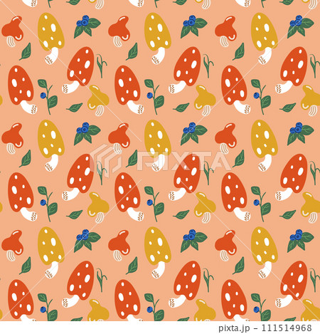Seamless pattern on the theme of a forest with mushrooms 111514968
