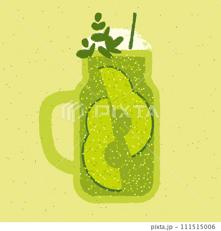 Green cocktail with whipped food, cream and avocado. Smoothie in cup with handle 111515006