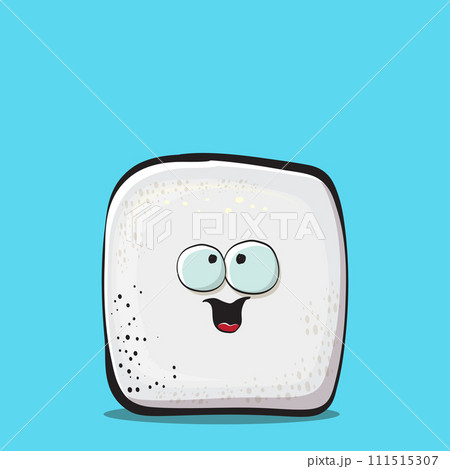 Vector Cartoon sugar cartoon characters isolated on blue background. funky sweet sugar cube character with eyes and mouth. funky food character 111515307