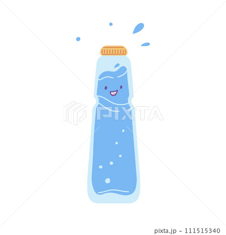 Cute water bottle character with splashes on isolated background. 111515340