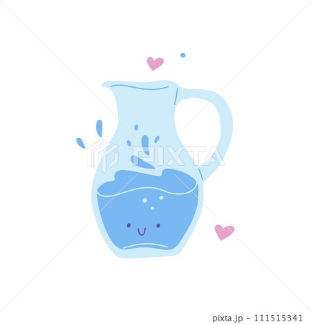 Jug of water, vector illustration in flat cartoon style isolated on white 111515341