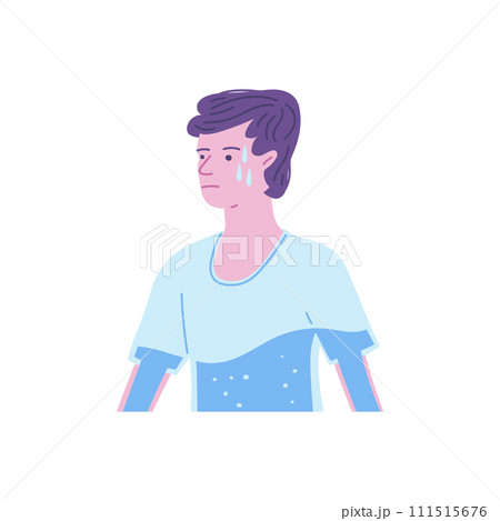Man feeling of thirsty, sweat body as almost empty water scale flat vector, dehydrated body drink more water health care Man feeling of thirsty, sweat body as almost empty water scale flat vector, dehydrated body drink more water health care 111515676