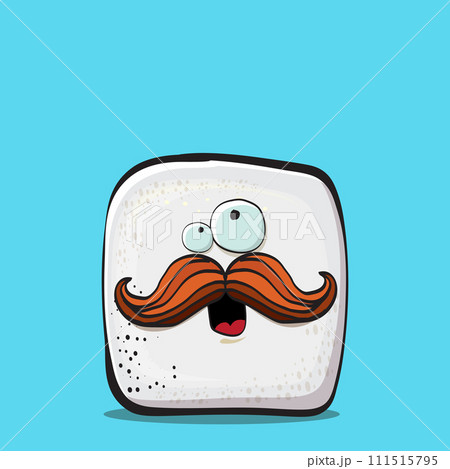 Vector Cartoon sugar cartoon characters isolated on blue background. funky sweet sugar cube character with eyes and mouth. funky food character Vector Cartoon sugar cartoon characters isolated on blue background. funky sweet sugar cube character with eyes and mouth. funky food character 111515795
