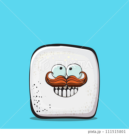 Vector Cartoon sugar cartoon characters isolated on blue background. funky sweet sugar cube character with eyes and mouth. funky food character 111515801