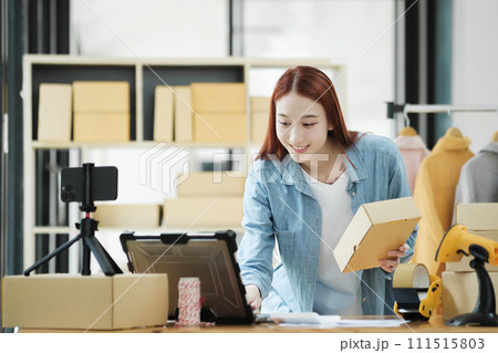 Online Shop Owner Managing Orders 111515803