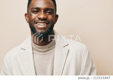 man american young posing african background american african guy portrait smiling beige black 111515947