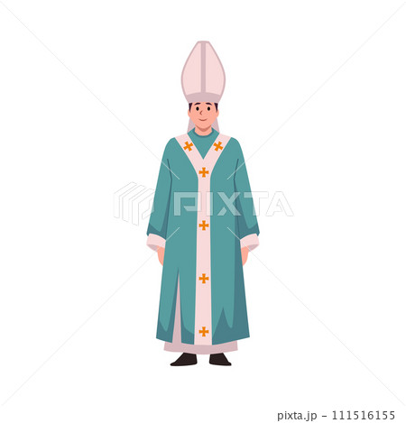 Catholic priest Pope, Catholicism religious clergyman, Vatican pastor prayer leader, vector cartoon religious Bishop Catholic priest Pope, Catholicism religious clergyman, Vatican pastor prayer leader, vector cartoon religious Bishop 111516155