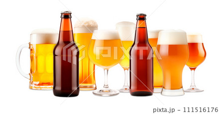 Set of Beer glasses and bottles on a white background. Mugs with drink like Ipa, Pale Ale, Pilsner, Porter or Stout Set of Beer glasses and bottles on a white background. Mugs with drink like Ipa, Pale Ale, Pilsner, Porter or Stout 111516176
