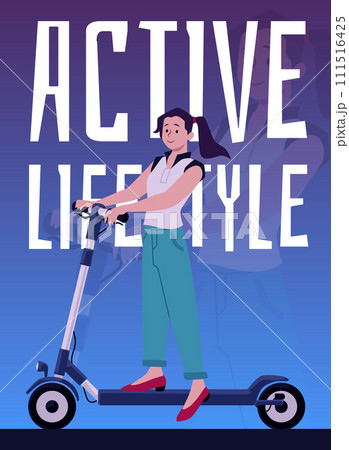 Teenage girl on an e-scooter. Vector flyer with text space. 111516425