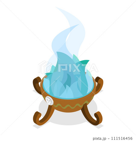 3D Isometric Flat Vector Set of Boiling Cauldrons. Item 1 111516456