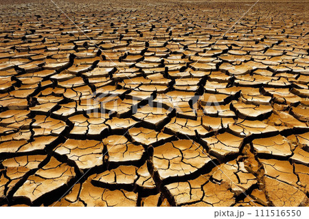 AI-generated content. Texture of the dried earth with clay and sand, close-up. 111516550