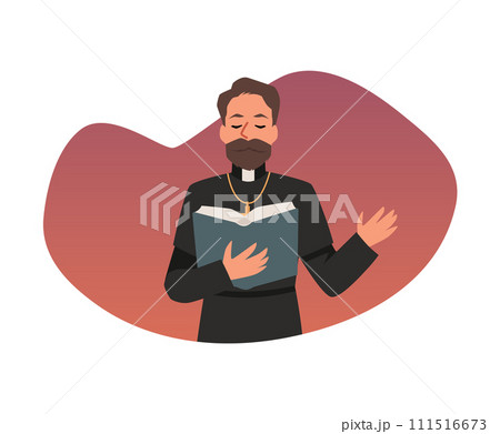 Catholic or Baptist preacher character, flat vector illustration isolated. Catholic or Baptist preacher character, flat vector illustration isolated. 111516673