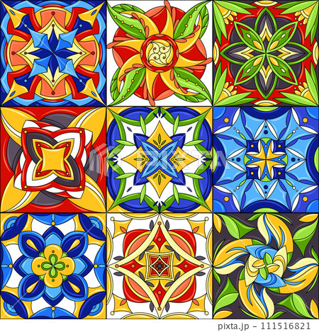 Set of ceramic tile patterns. Gorgeous seamless patterns. Can be used for wallpaper pattern fills web page background or surface textures 111516821