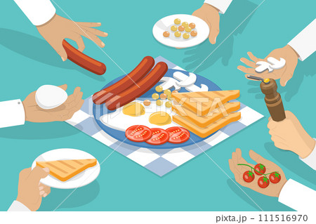 3D Isometric Flat Vector Illustration of Breakfast Plate 111516970