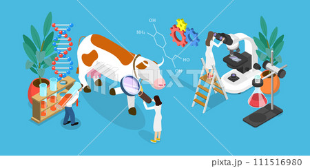 3D Isometric Flat Vector Illustration of Genetically Modified Animals 3D Isometric Flat Vector Illustration of Genetically Modified Animals 111516980