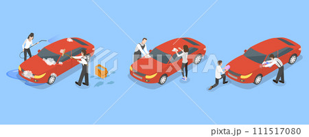 3D Isometric Flat Vector Illustration of Car Washing 111517080