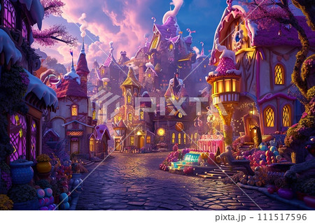 Fairy tale castle with cotton candy clouds Fairy tale castle with cotton candy clouds 111517596