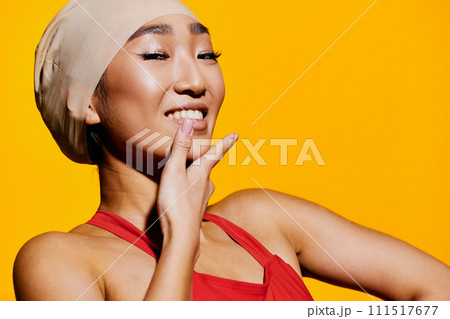 Trendy woman smile beauty yellow fashion portrait red 111517677