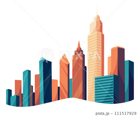 City downtown with skyscrapers, business buildings, clouds, blue sky. City center downtown cityscape view. Big city buildings. Town real estate clipart. Flat vector illustration isolated on background City downtown with skyscrapers, business buildings, clouds, blue sky. City center downtown cityscape view. Big city buildings. Town real estate clipart. Flat vector illustration isolated on background 111517929