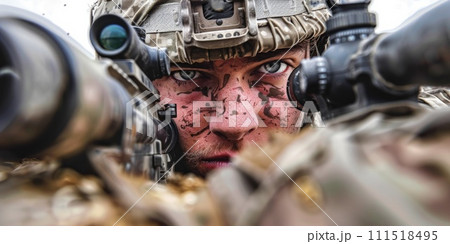 AI-generated content. Close Up Portrait of a Man With Paint on His Face. Generative AI. AI-generated content. Close Up Portrait of a Man With Paint on His Face. Generative AI. 111518495