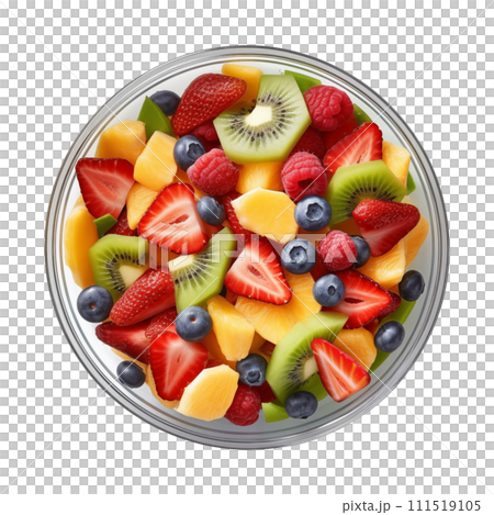 Bowl of healthy fresh fruit salad, top view. 111519105