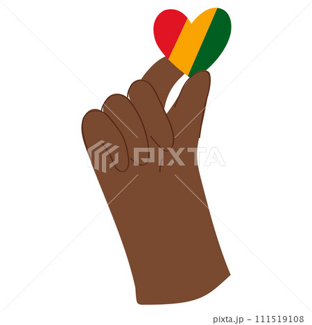 A black human hand holding a heart drawn in colors of Africa flag. Black History Month concept. 111519108