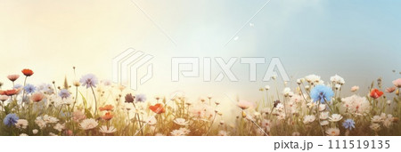 Beautiful celebration spring flowers on pastel background. Concept Birthday, Mothers Day, Womens Day, March 8. Spring easter flower background. Spring, easter greeting card design layout. Copy space. 111519135