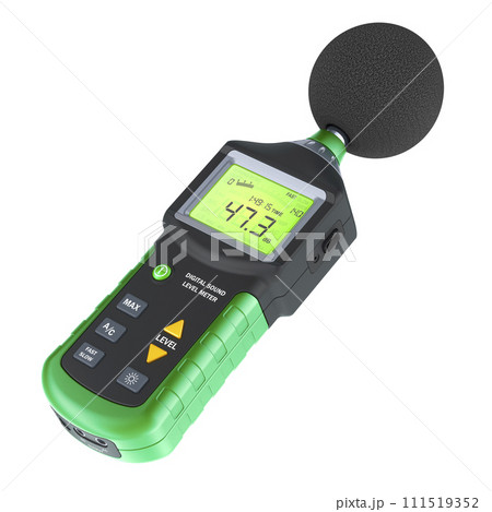 Digital sound level meter, decibel meter. 3D rendering Digital sound level meter, decibel meter. 3D rendering 111519352